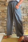 Nonni Gingham Relaxed Barrel Pant Navy